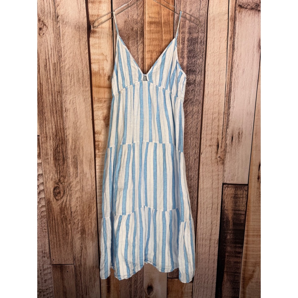Rails Striped Linen Blend Tiered Maxi Dress Blue White Resort Coastal Medium